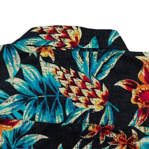 George Button Up Slim Fit Shirt Youth XS Black Green Tropical Print Short Sleeve - Picture 5 of 8